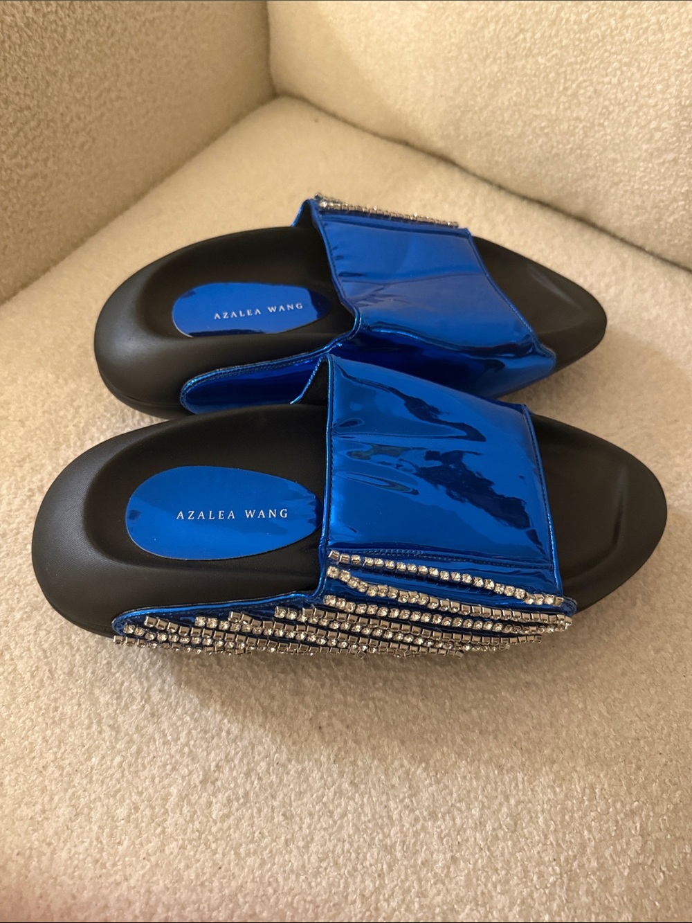 Azalea Wang Blue Embellished Slide Sandals